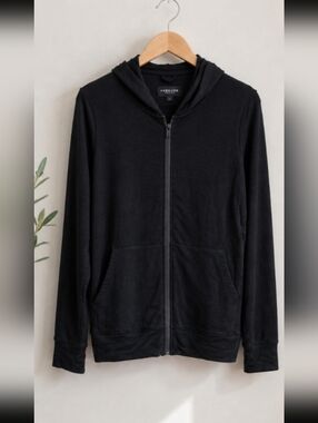 Unbound Merino Wool Zip Hoodie Black Men’s Large Minimal Travel L